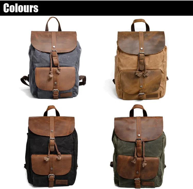 Top Quality New Design Waxed Canvas Leather Trim Laptop Backpack Back Pack Bagpack Bag Rucksack ...