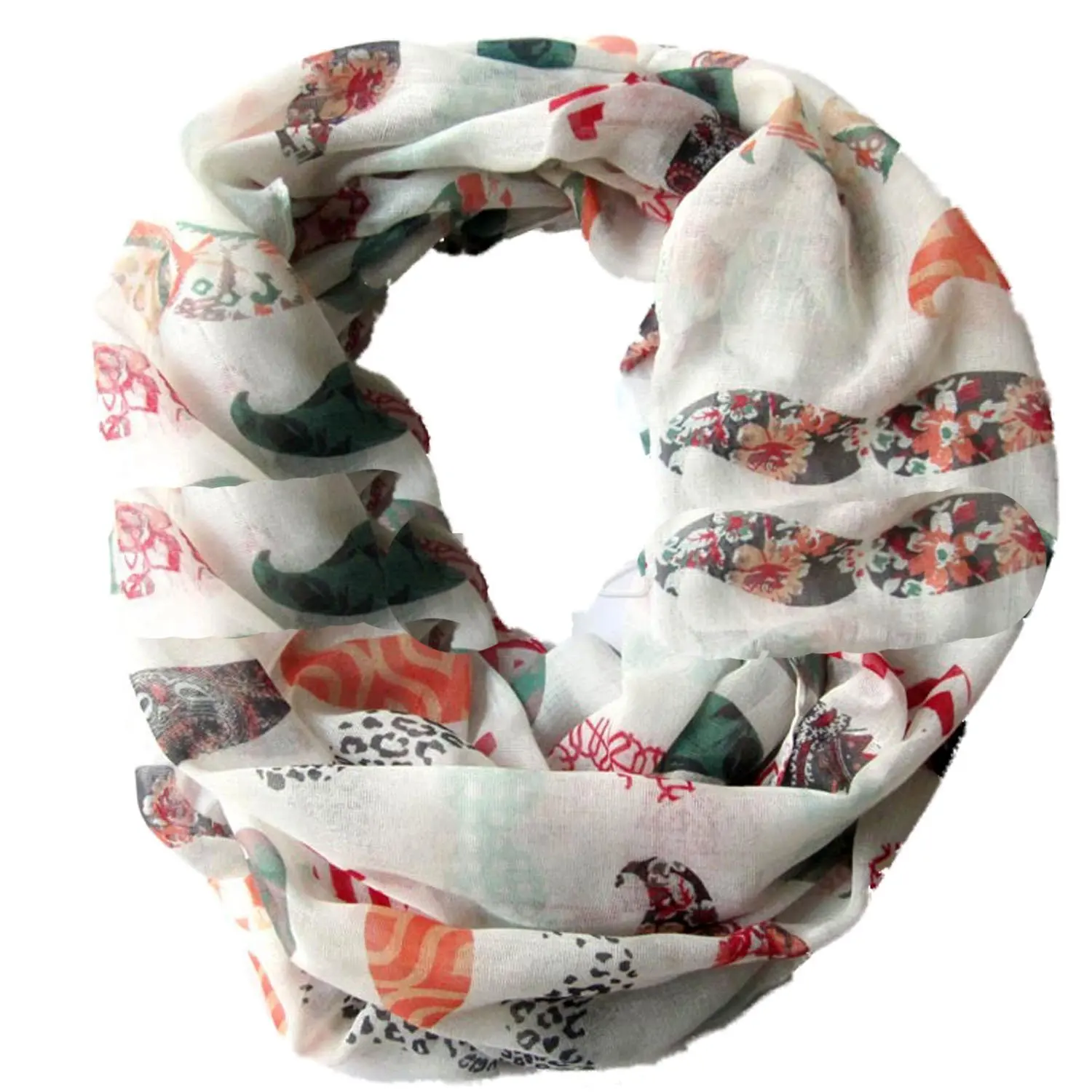 Sexyinlife Funny Colorful Mustache Print Infinity Loop Circle Scarf Shawl