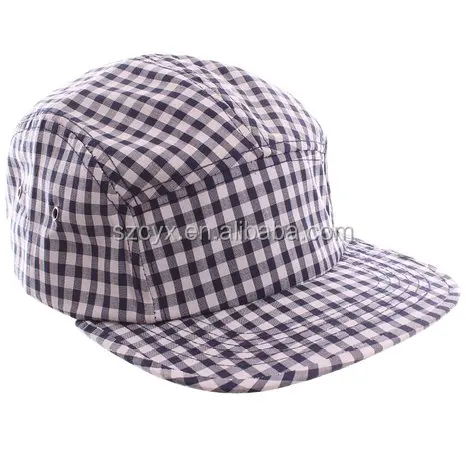 Plaid Navy Blue & White 5 Panel Camper Strapback Hat