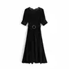 Z32502A New spring women's fashion v-neck high waist short-sleeved dress long skirt