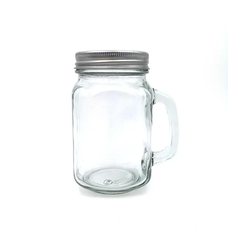 Plain Clear 16oz Glass Mason Jar With Metal Lid And Handle Buy Mason
