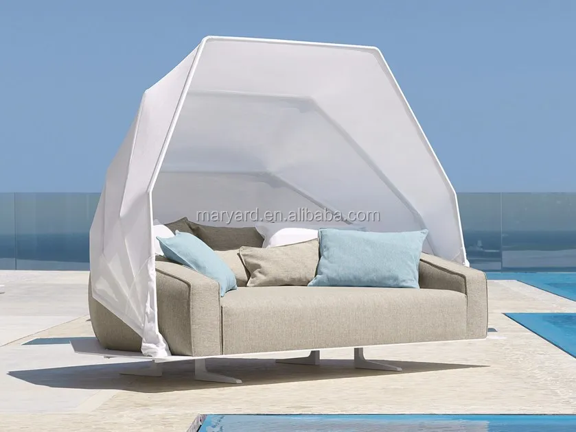 Outdoor fabric sofa bed,garden fabric sun bed with canopy.jpg