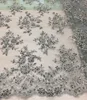 high quality grey metallic embroidered beaded tulle lace fabric/hand embroidery designs for dress, bridal lace fabric wholesale