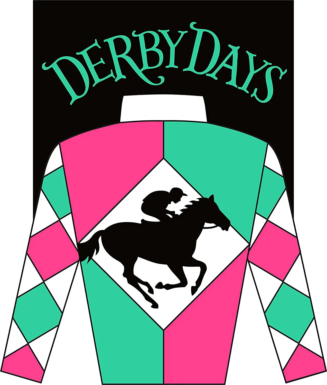 " DERBY DAYS - HORSE RACING " - Garden Size, 12 Inch X 18 Inch, Decorative Double Sided Applique Flag EMBROIDERED, License, Copyrights, Trademark by Custom Decor Inc.