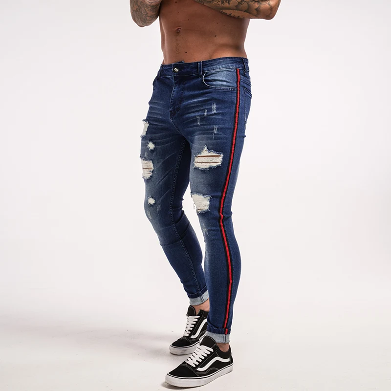 mens jeans with red stripe on side