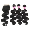 Brazilian Virgin Hair Body Wave Three Human Hair Bundles With 4*4 Middle Part Lace Frontal Closure