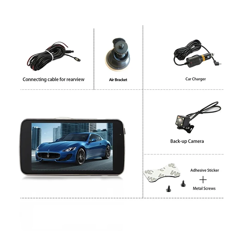 4inch Dual Lens Full Hd 1080p 2channel Manual Car Camera Rearview