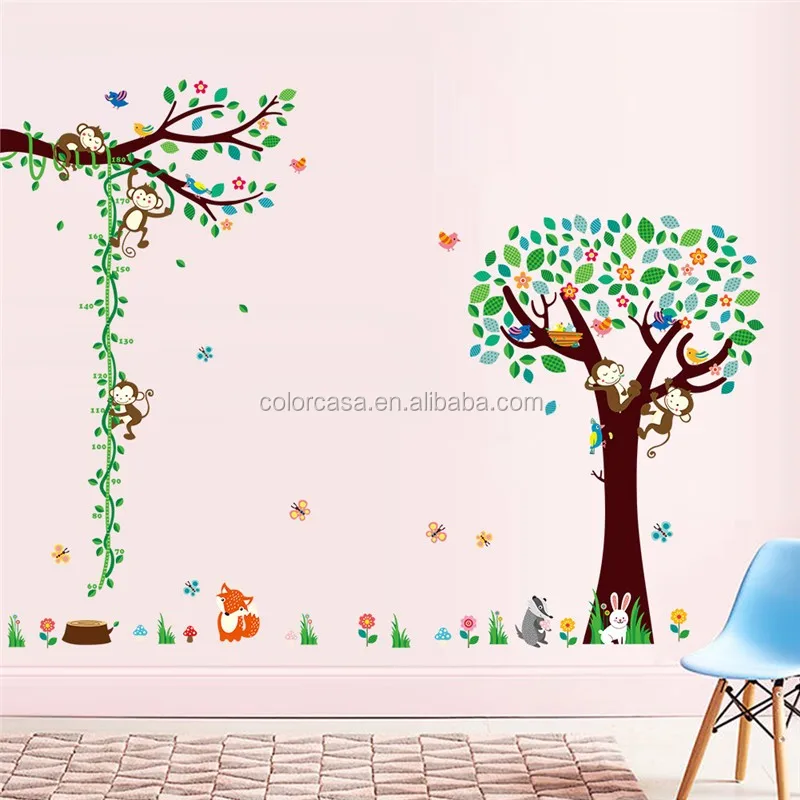colorcasa cartoon monkey tree wall stickers animal wall decals for