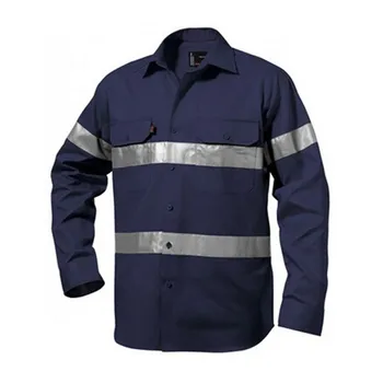 Mens Long Sleeve Solid Navy Blue Reflective Shirt Cotton Drill ...