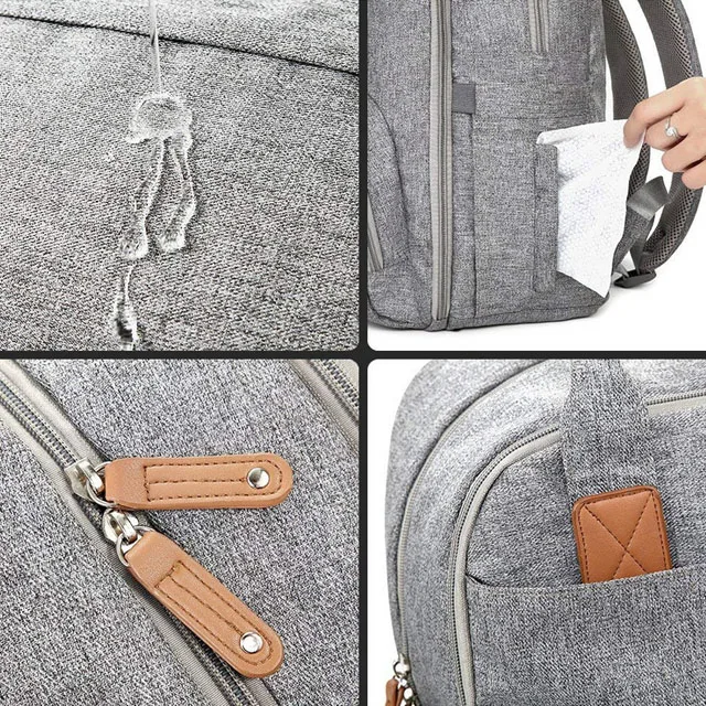 JUNYUAN Leather Insulated Mummy Daddy Baby Diaper Bag Backpack With Stroller Strap