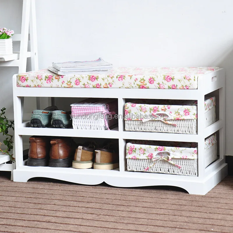 Wooden Frame Chic Entryway Spongio Cushion Shoes Storage Bench