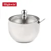 Highwim Stainless Steel Salt or Sugar Bowl with lid and spoom Serve Sugar for Coffee and Milk