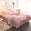 100% polyester Plush mink cashmere PV Fleece lace pink bedding set