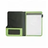 Hot sale A5 pu presentation folio custom emboss logo portfolio green leather file folder with note pad