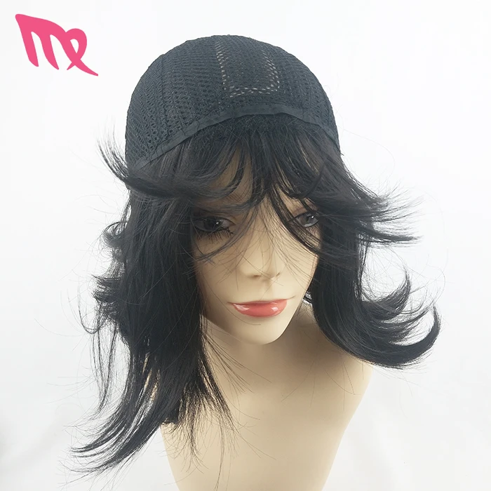 Baifumei Black Color 35cm Short Synthetic Hair Wigs Factory Wholesale Woman Wig