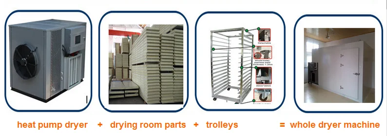 JK03RD 8KW/H 300KG per time heat pump type fruit drying machine