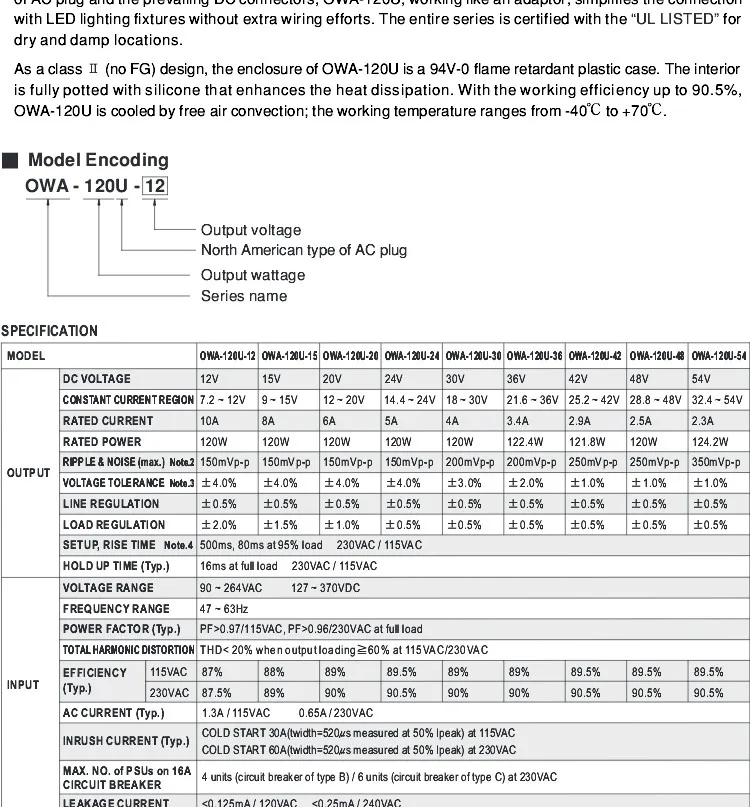 Mean Well 120w 12v Adaptor Owa120u12 120w Adaptor Buy 120w 12v