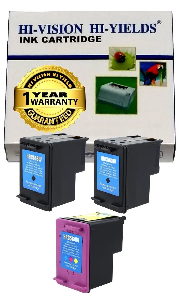 HI-VISION® 3 pk Remanufactured HP 61XL CH563WN CH564WN,NEW CHIP HY Black+Tri-Color Ink Cartridge for Deskjet 1010,2540 All-in-One,Envy 4500 e-All-in-One,5530 e-All-in-One,Officejet 4630 e-All-in-One