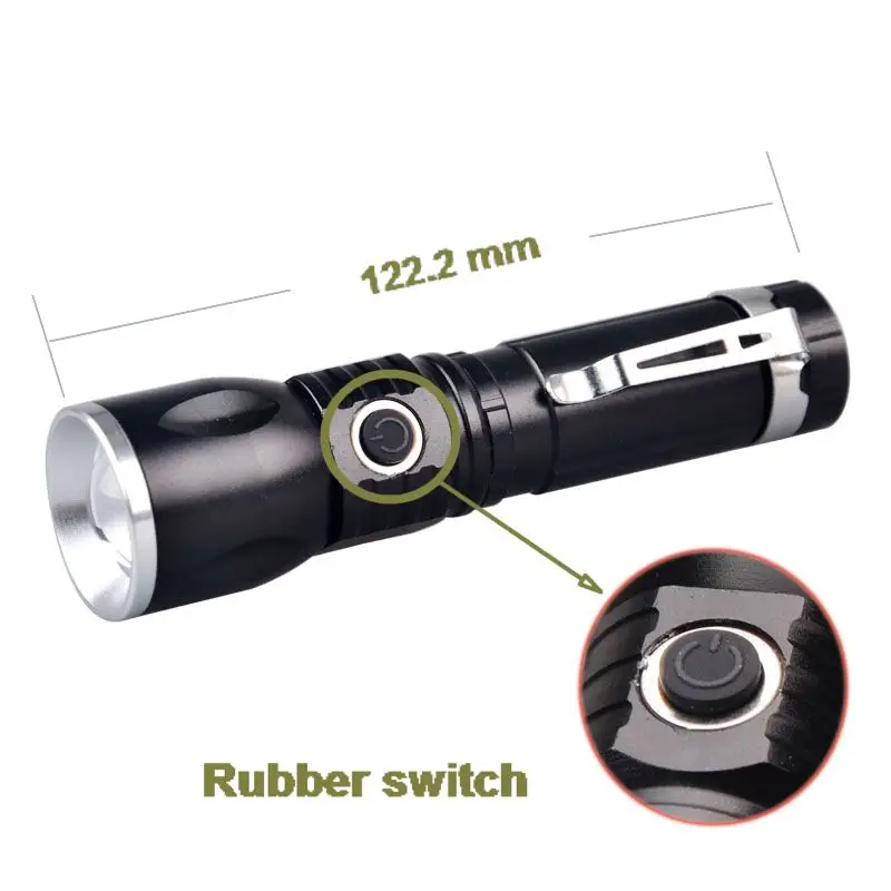 Mini rechargeable XPE led torch high power zoomable led torch light with clip