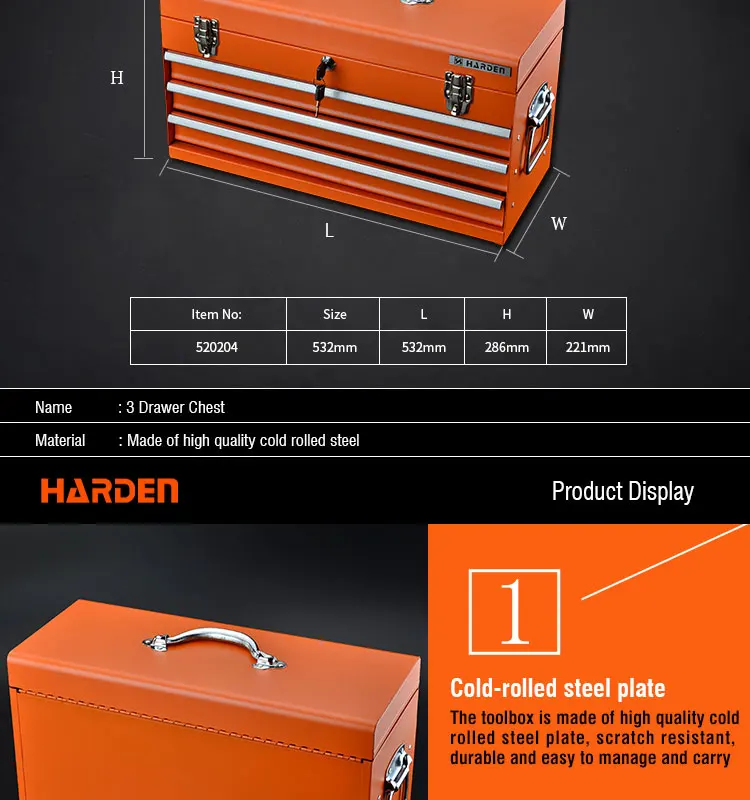 Professional Heavy Duty Tool Boxes Portable Tools Box Three Drawers