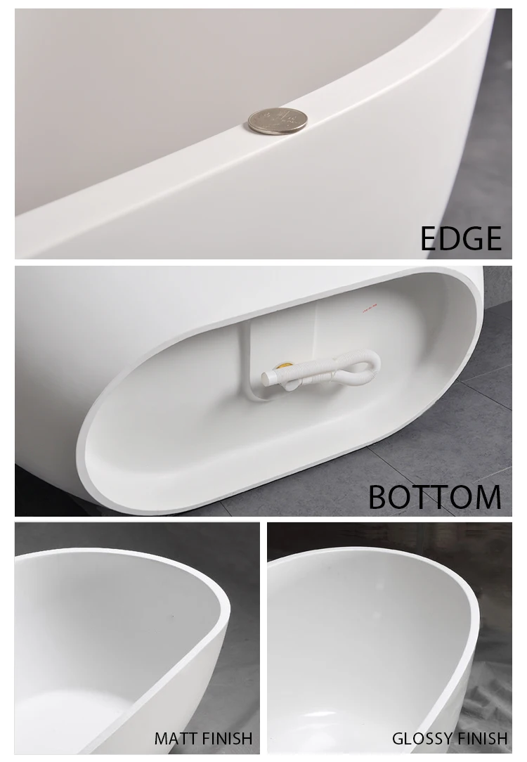 Good Quality Matt Glossy Finish Bath Stone Pure Black Freestanding