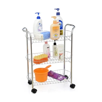 3 Tiers Chrome Bathroom Trolley Cart Kitchen Spice Sauce Storage Wire Rack With Four Wheels Buy Kitchen Rack Kitchen Sauce Rack Trolley Cart Product On Alibaba Com