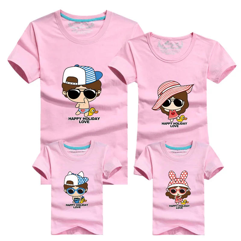 1 Piece Family Look Cartoon T Shirts Tees 2016 Family Matching Outfits Mother Daughter Son Father