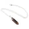 Stainless Steel Silver Chain Stone Natural Brown Crystal Gemstone Point Pendant Necklace For Women