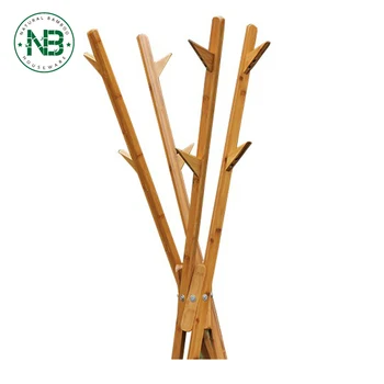 Bamboo Wooden Coat Rack Tree Rack 