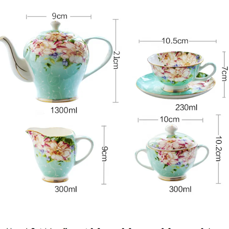 Bone china tea cup and saucer flower pot porcelain tea set of 6 cup and saucer for 6 people 15pcs with milk jug and sugar bowl