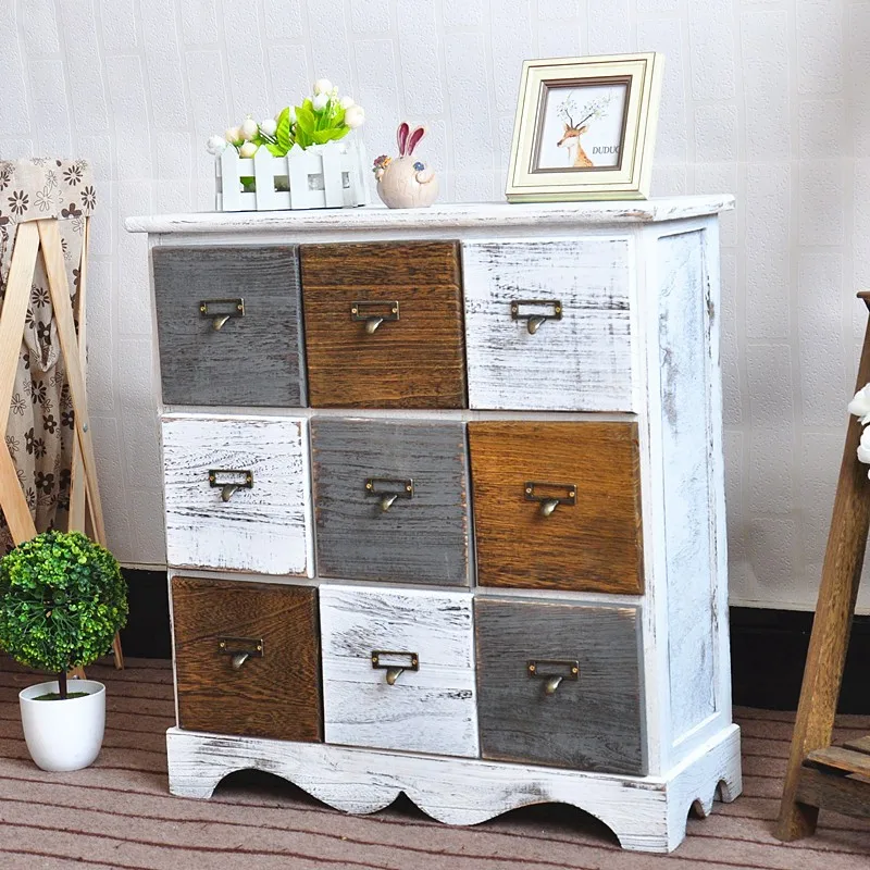French Antique Colorful Solid Wood Furniture Wooden Multi Drawers
