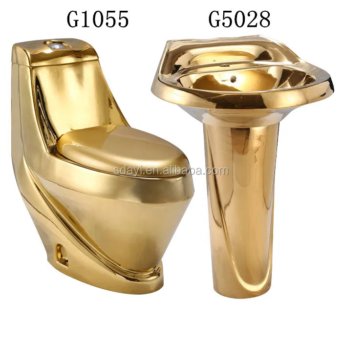 Golden wastafel keramische wc badkamer goud wastafel voetstuk washdown SASO goud kleur wc