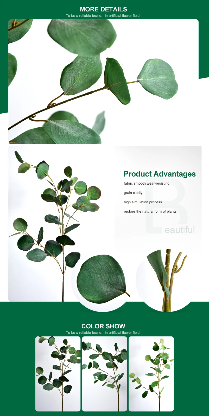 Wholesale Price House Decoration Visual Artificial Eucalyptus Leaves