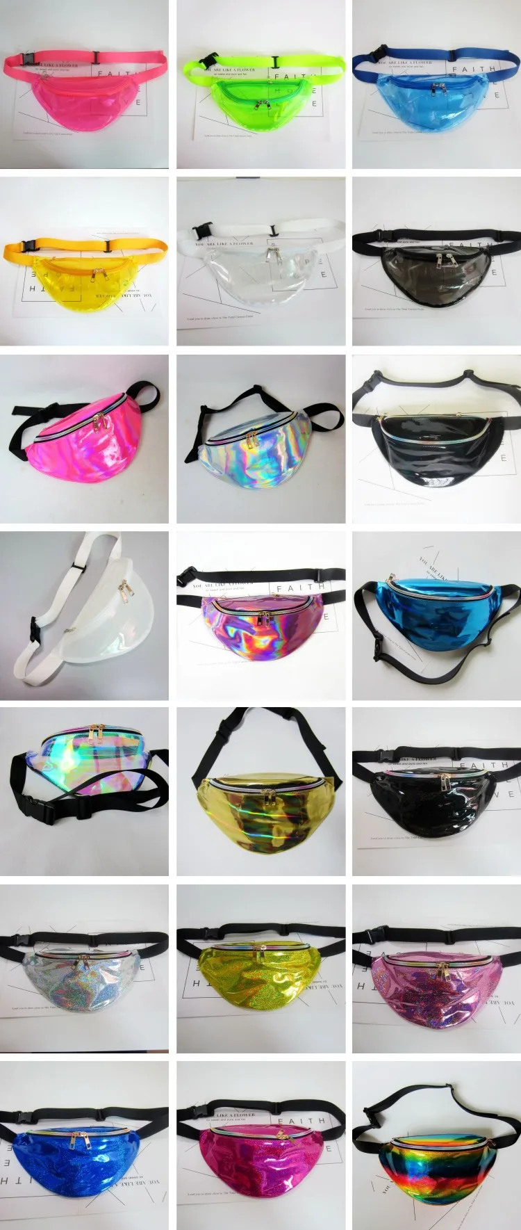 wholesale girl transparent waist bag neon laser holographic glitter pvc clear fanny pack.jpg
