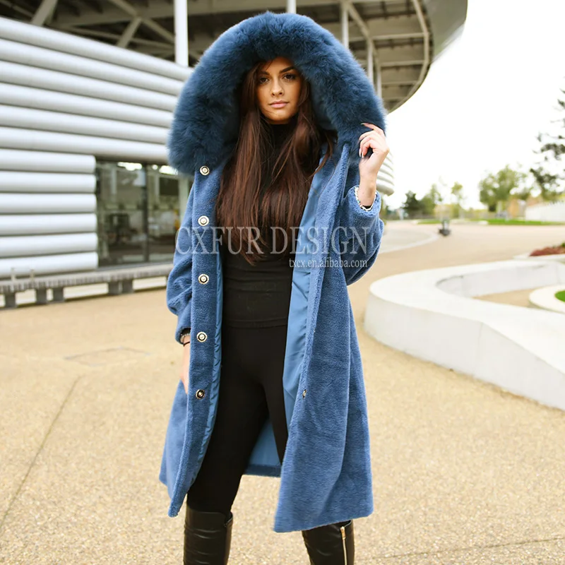 CX-G-T-05C Winter Coats For Women Fur Hood Coat Sheep Fur Shearling Coat