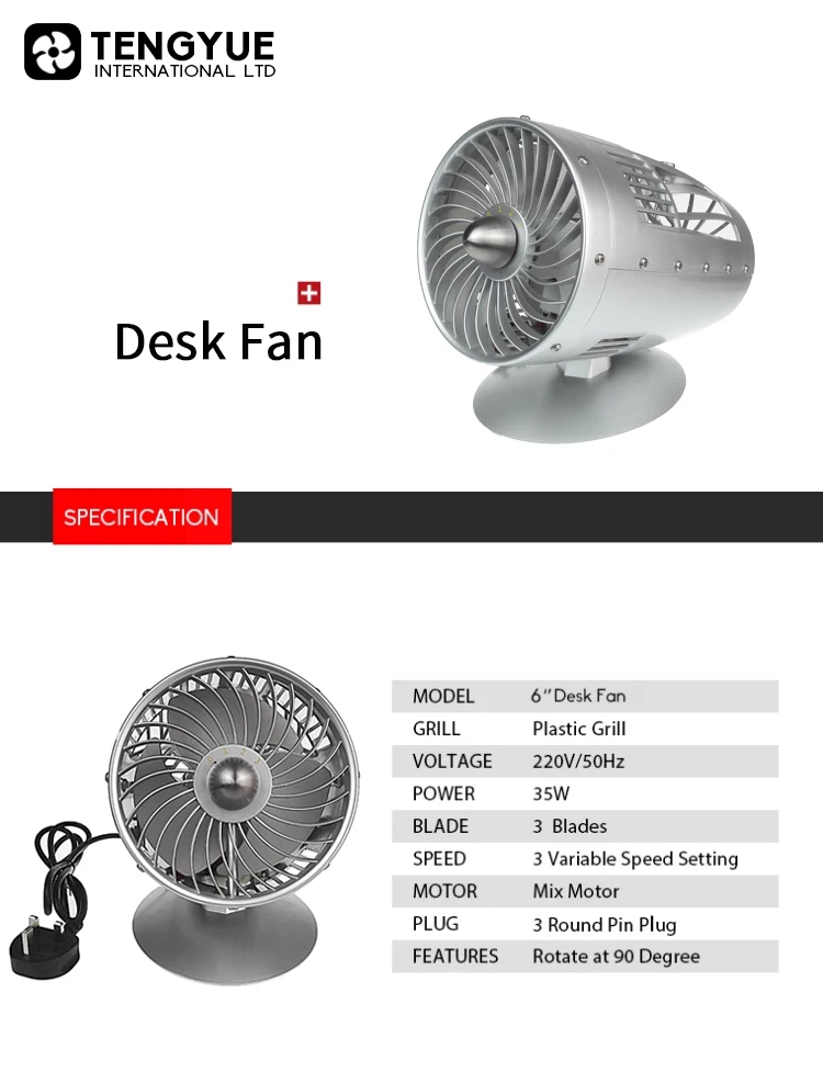 New Plane Design 6 Inch Desk Air Circulation Fan High Speed Air