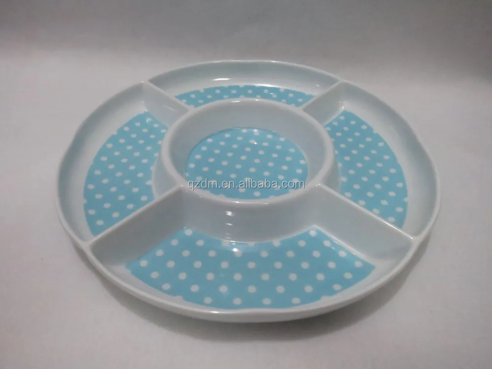 Round Shpae 5 Section Melamine Division Tray,Divided Plate