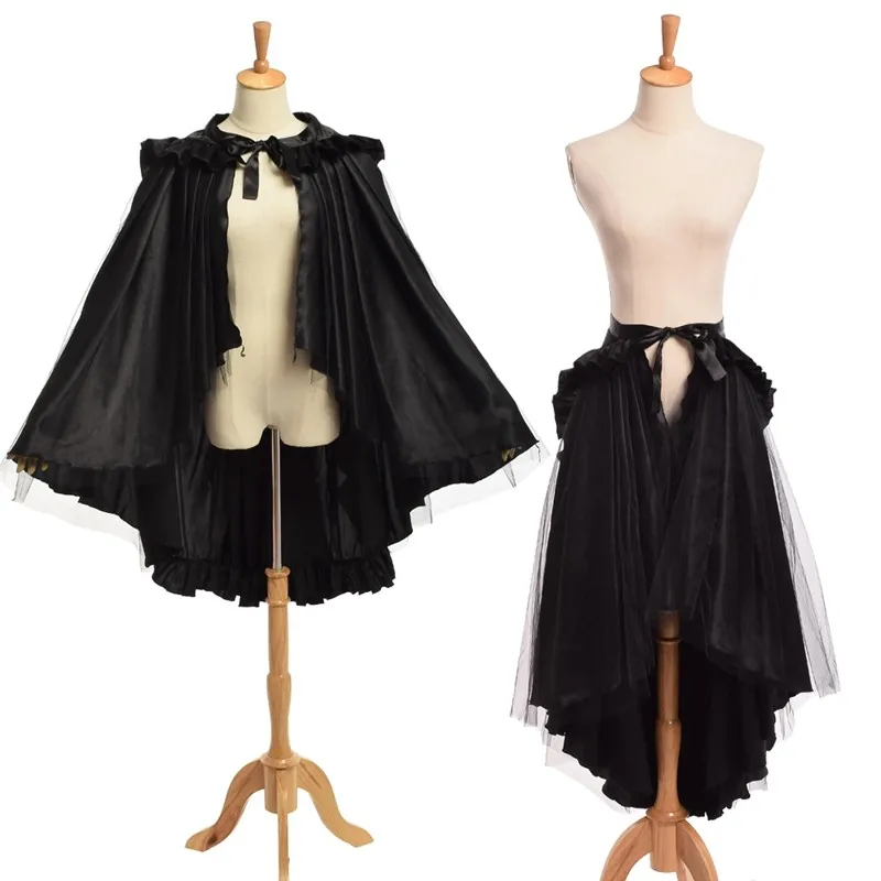 Vintage Gothic Victorian Ruffle Bustle Skirt Cape Reenactment Dual Purpose Wear