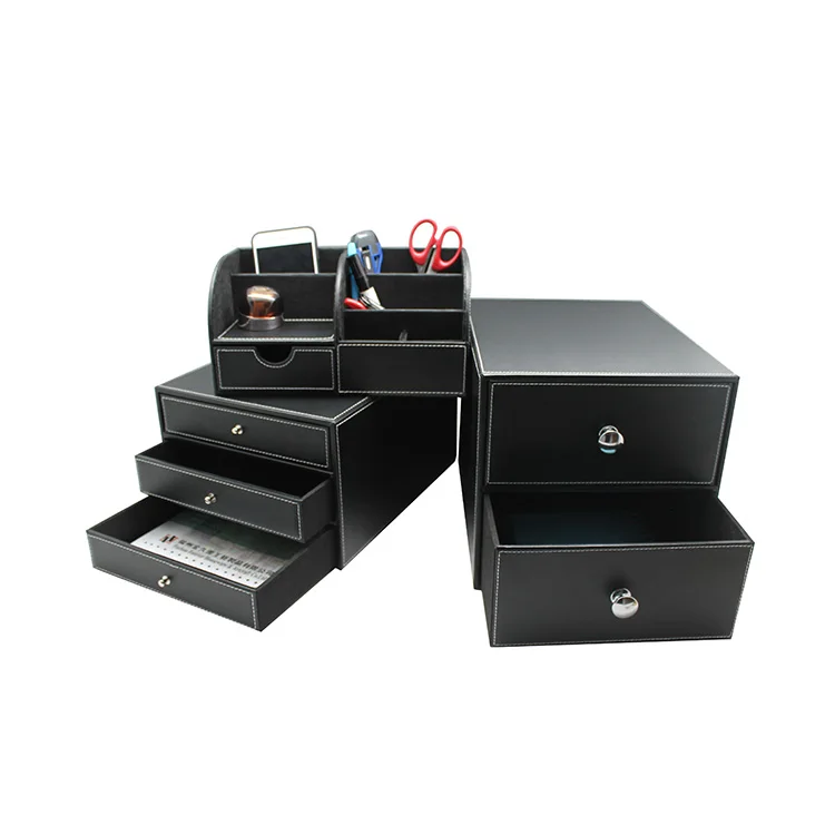 Black Leather Portable Desk Organizer Office Set - Buy ...