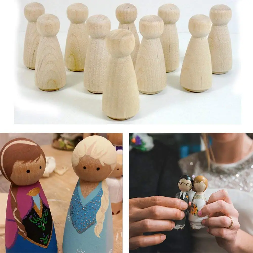 50Pcs Unfinished Wooden Peg Dolls Decorative DIY Doll People Shapes Wooden Family Pegs Dolls for Kids Painting Craft Art Projects Peg Game Decoration Toy Storage Case in Assorted Sizes