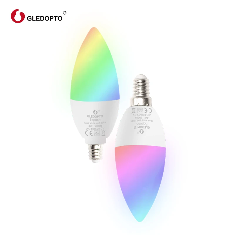 4 watt led light bulb e14 e12 rgb+cct led candle bulb color changing for chandelier light crystal fixture work with amazon alexa