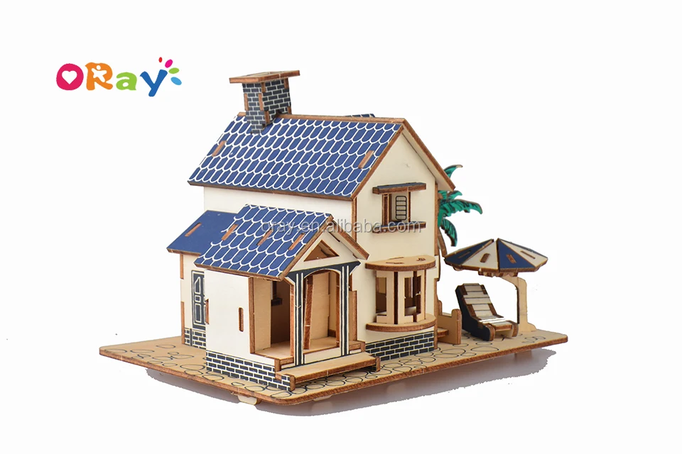 Oray Diy Educational Wooden Toy Puzzle 3d Wooden House Puzzle Kids