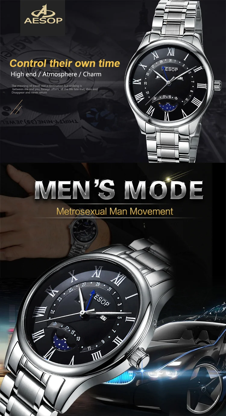 Automatic mechanical watch Fashion stainless steel watch waterproof multifunctional business men's watch