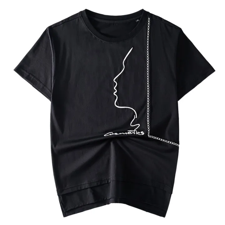 
2018 2019 New O-neck Custom T-shirt Embroidery Made In China black embroidery tee shirt , slim fit t shirt 