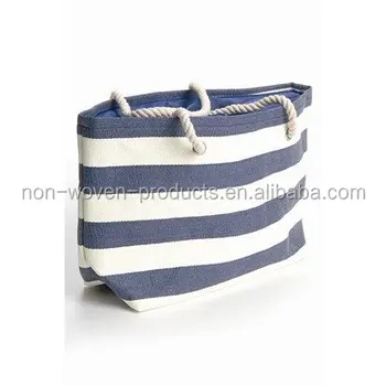 striped canvas beach bag