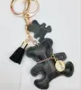 Car key buckle creative PU leather bear lovely package pendant cartoon key chain circle