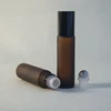 cosmetic fancy essential oil perfume frosted amber 10ml glass roller ball bottle with plastic caps