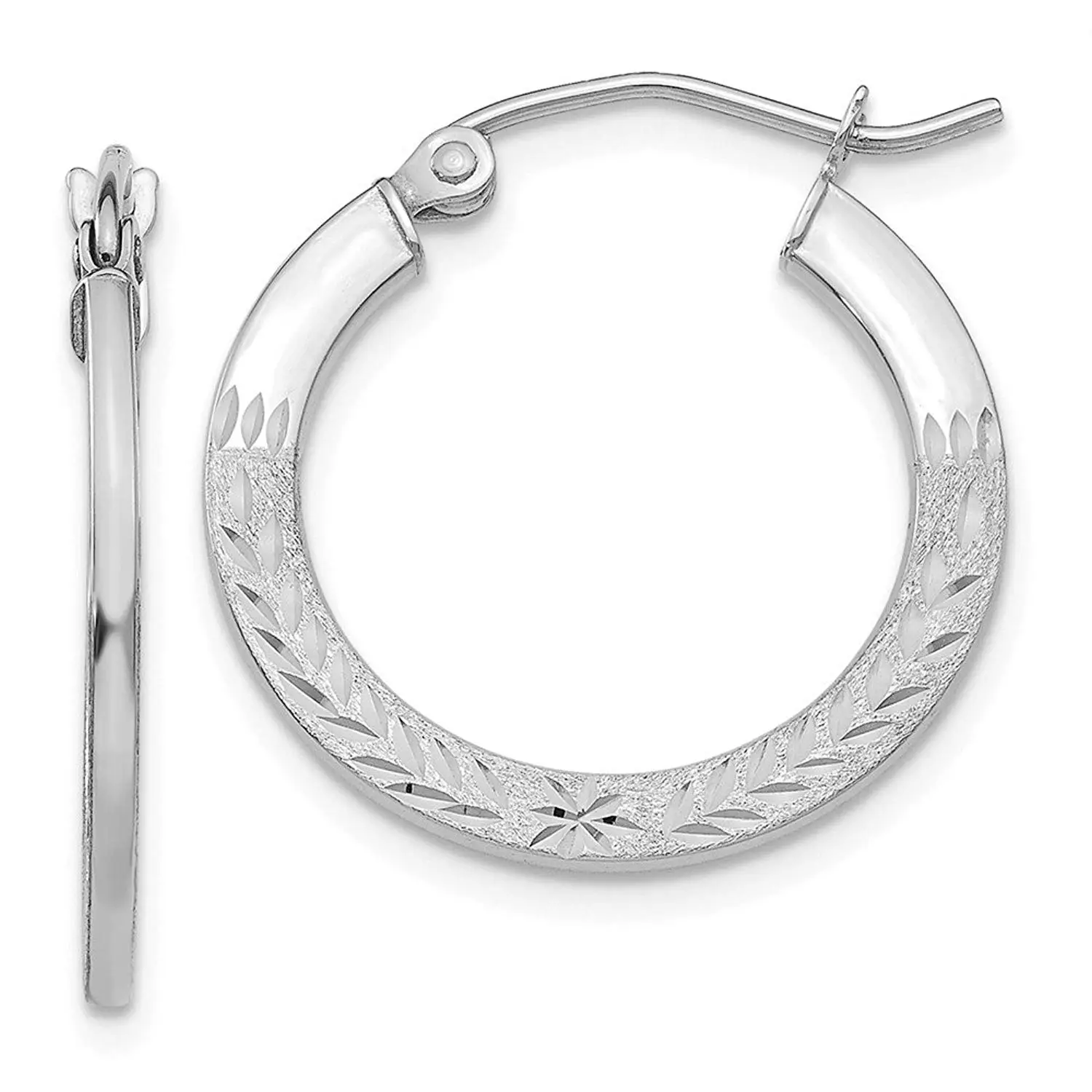 Mia Diamonds 14K White Gold Diamond-Cut 1.2x20mm Hoop Earrings