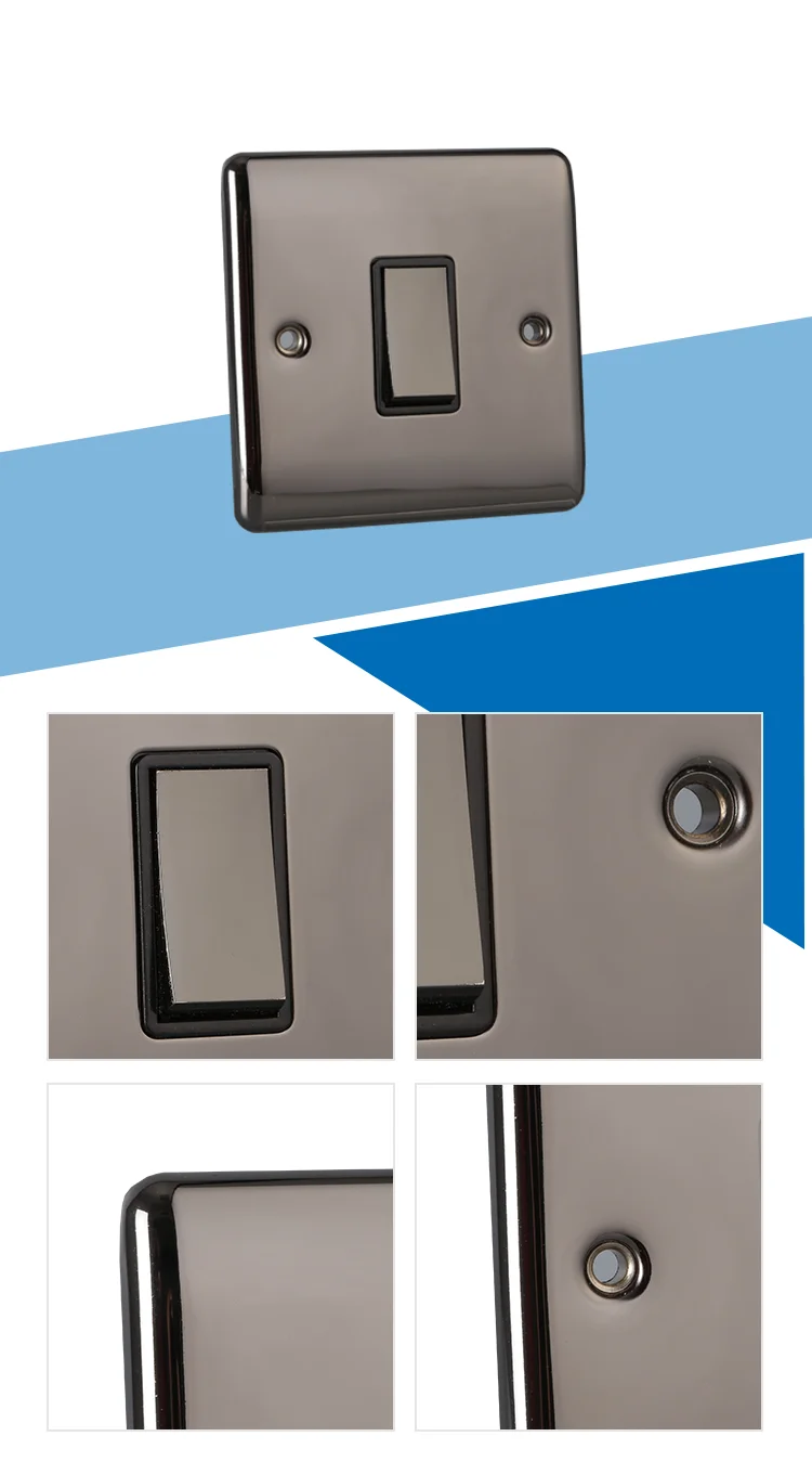 Hailar wall switch UK 1 gang 2 way modern polished black nickel intermediate light switch