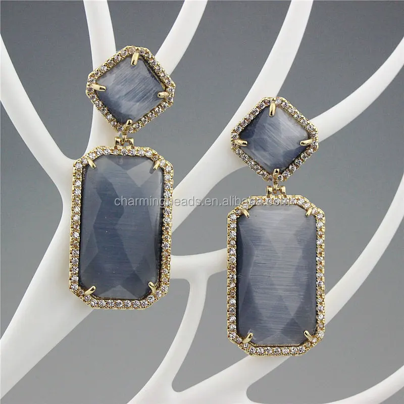 CH-ZSE0570 jewelry stone cat eye stud earring,fashion heart shape gemstone dangle earring,CZ jewelry earring